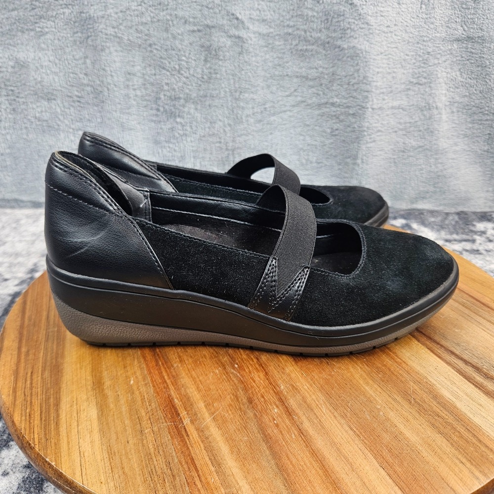 Vionic Juide Wedge Shoes Women's US 6 Black Suede Orthotic Mary Jane Casual
